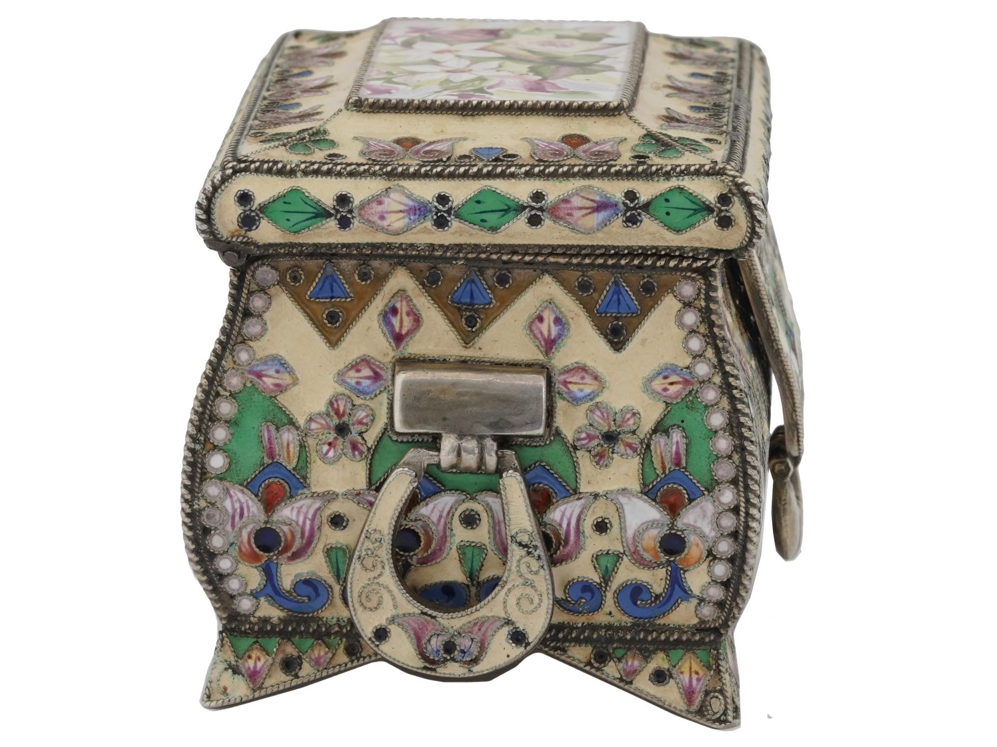 RUSSIAN SILVER GILT CLOISONNE ENAMEL CASKET BOX PIC-2